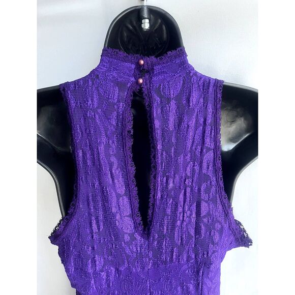 Vintage New Concept Purple Lace Overlay Mini Dress Fit n Flare Size L Retro Cute - Picture 6 of 10